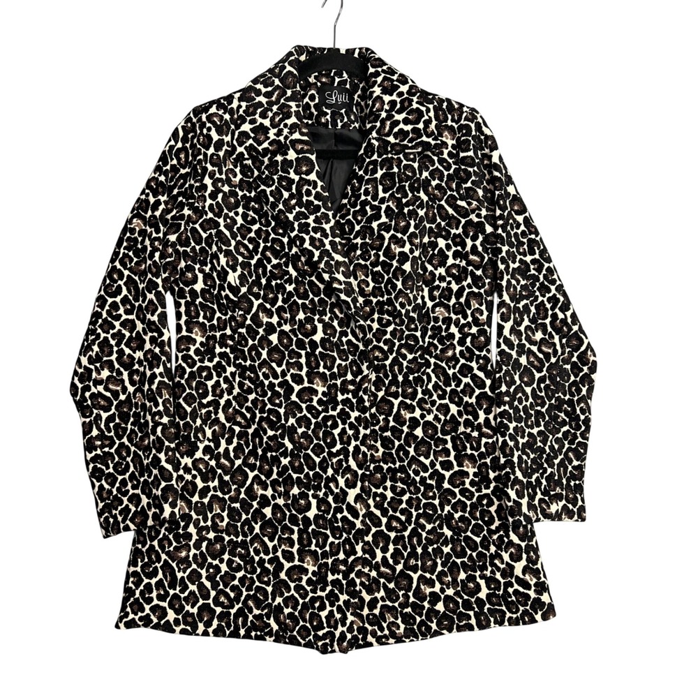 Luii Leopard Print Car Coat Size M Jacquard Collared Career Office Very Nice‎
